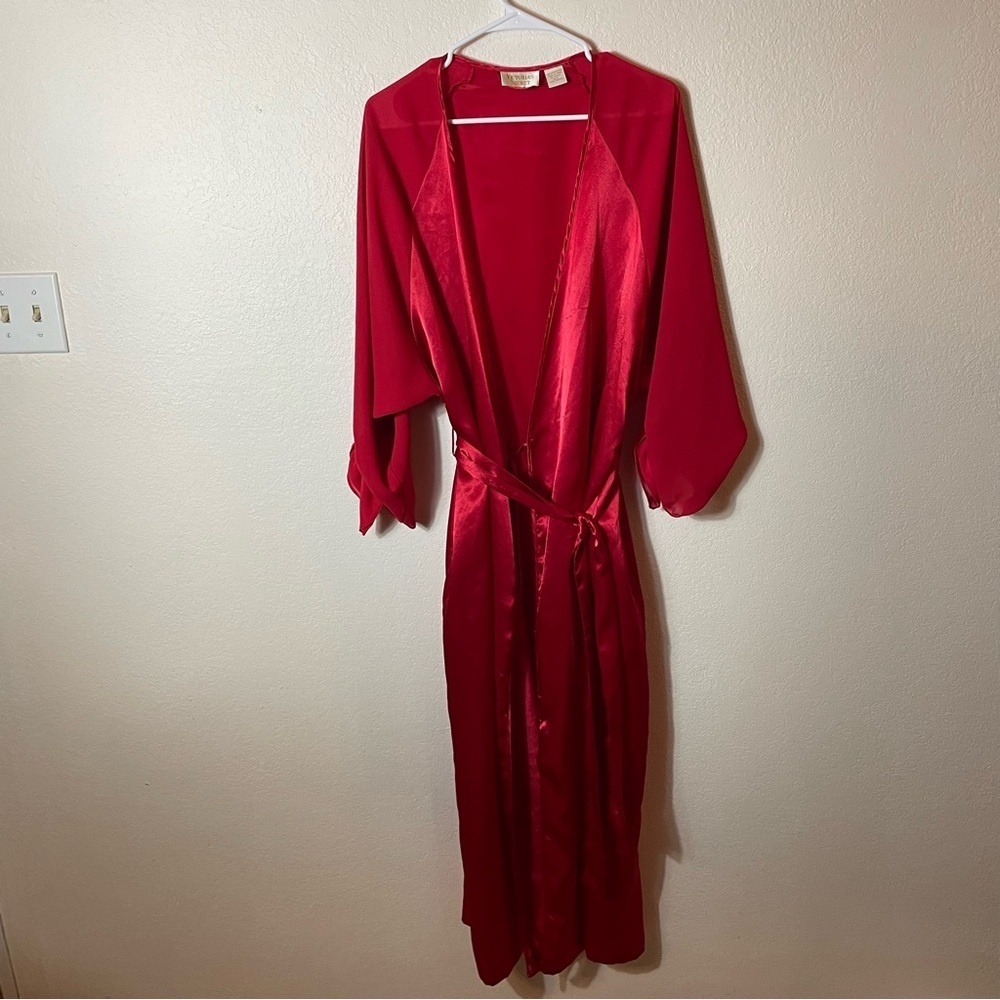 Victorias Secret Vintage Gold Label‎ Red Tie Waist Sheer Sleeve Robe size...